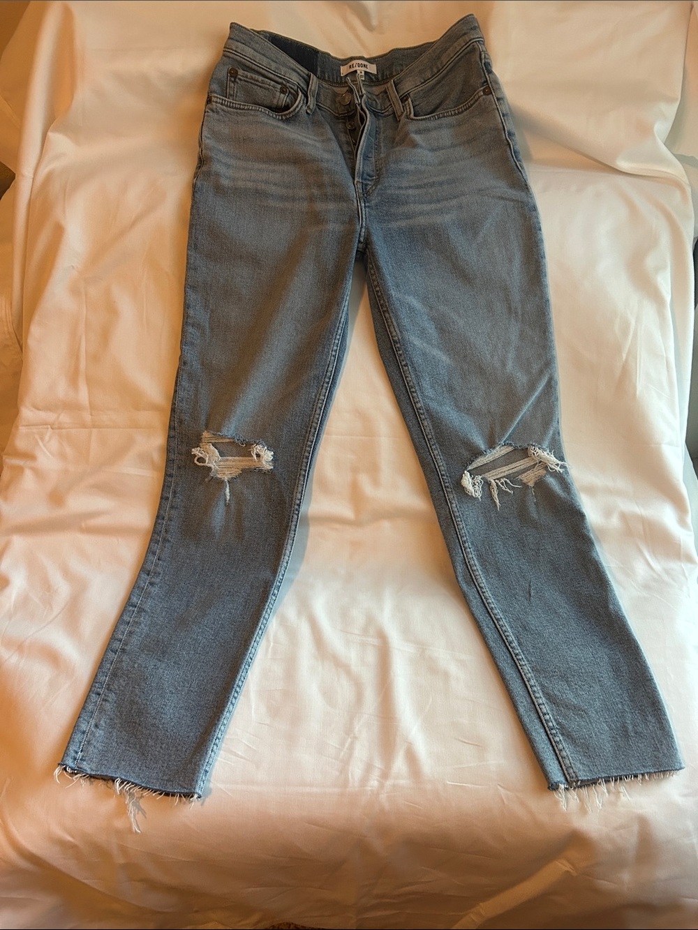 Re/Done Women’s Light Blue Distressed Skinny Jeans - Classic Fit